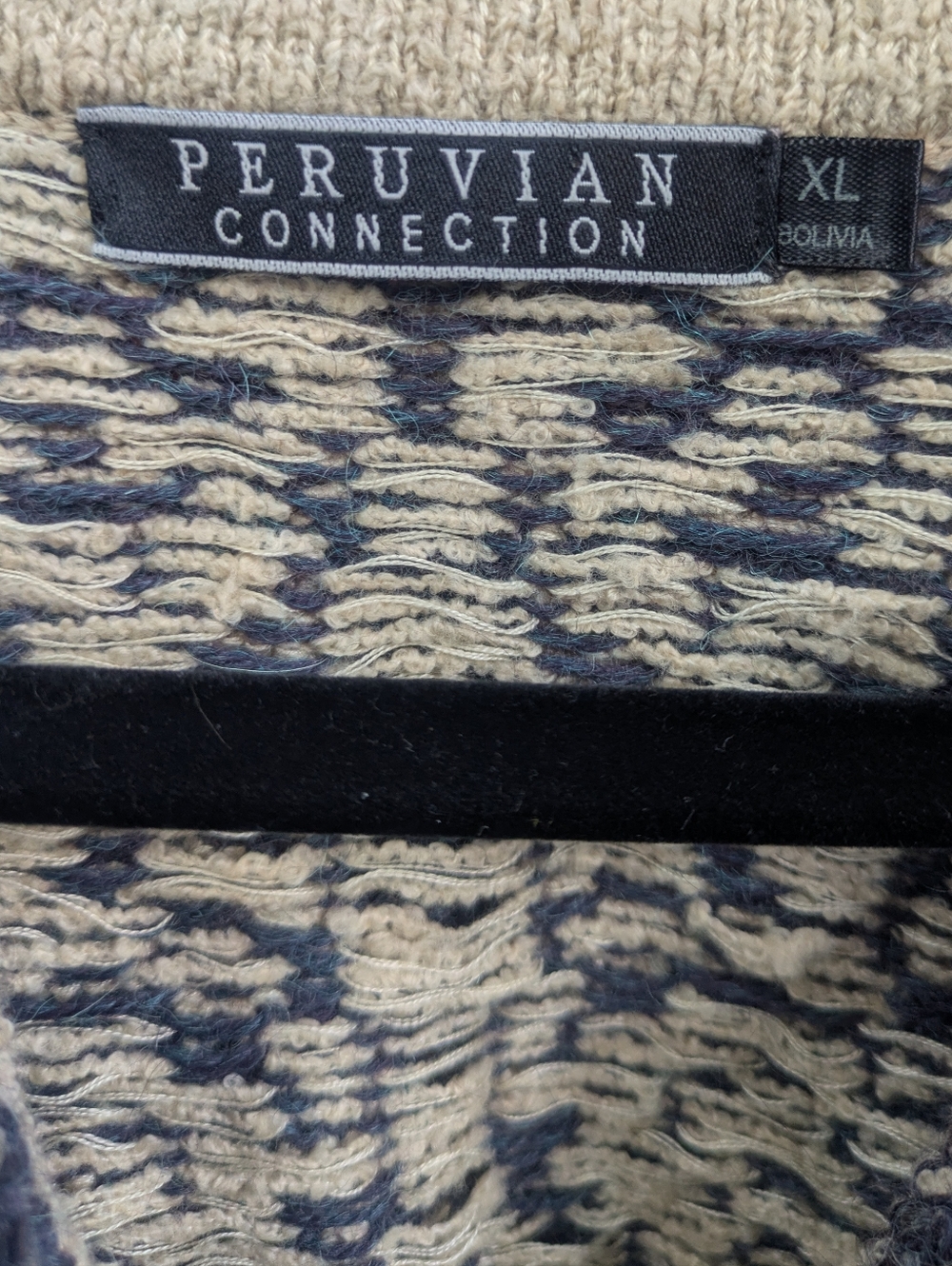 Peruvian Connection Cream and Blue Print Alpaca Pima Cotton Sweater - Picture 5 of 6